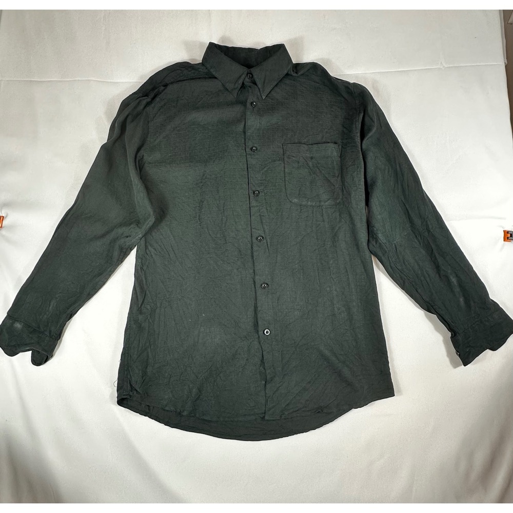 Cezani Button Down Shirt Mens 100% Silk Textured Jacquard Black Size M